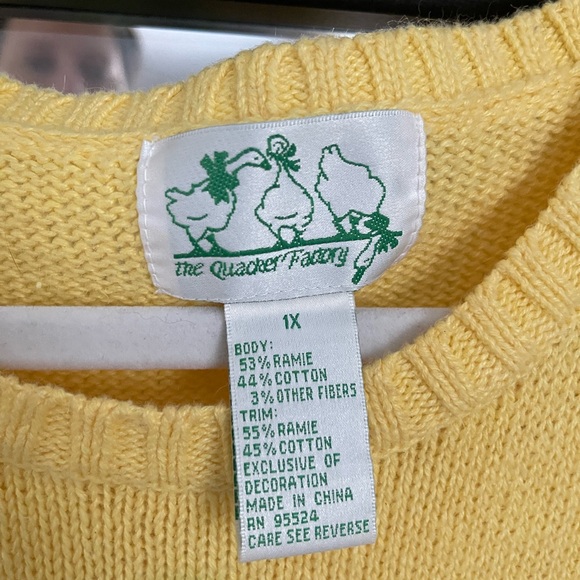 Vintage Quacker Factory Springtime Bunny Yellow Sweater Size 1X - Picture 2 of 8